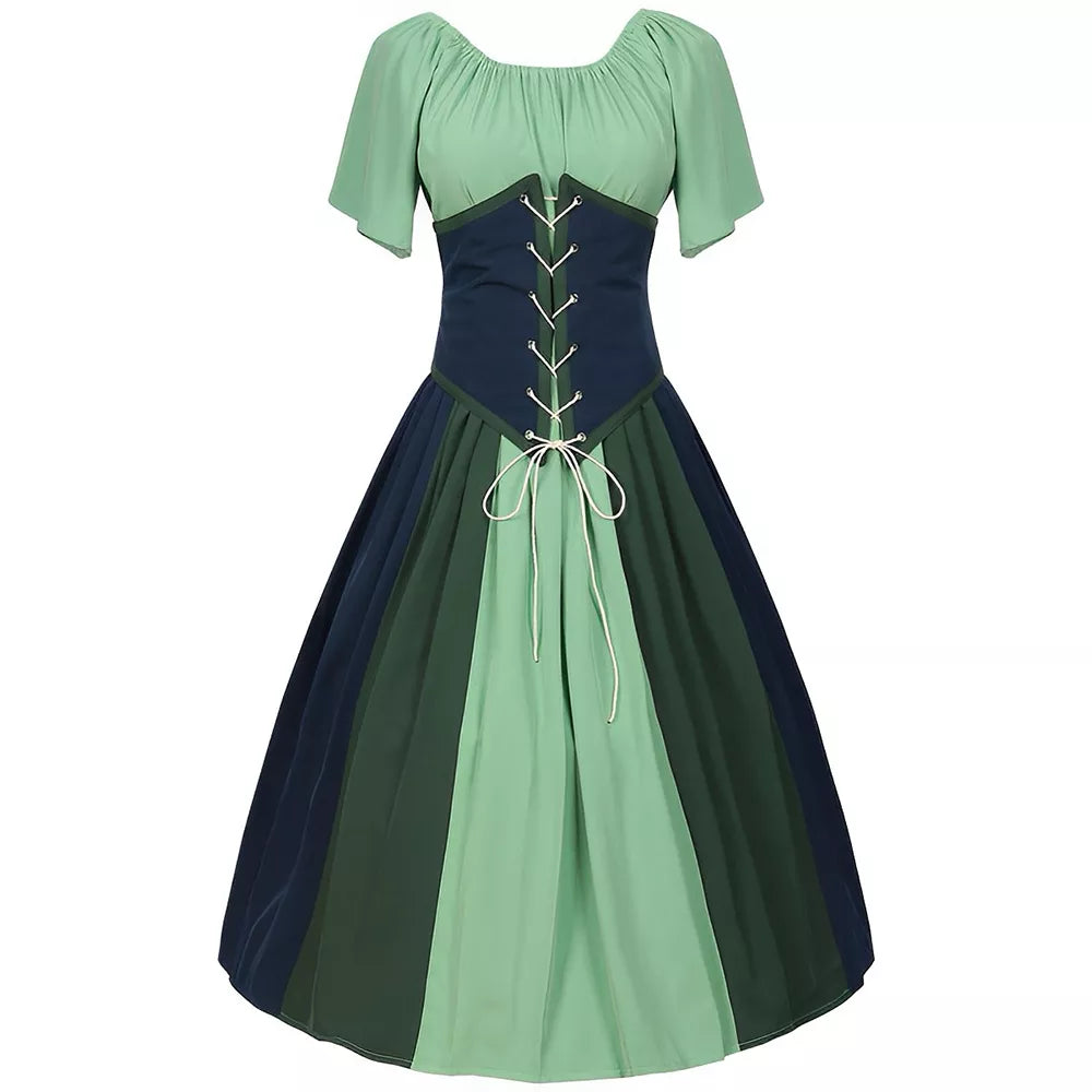 Women's Plus Size Medieval Color-Block Victorian Off-Shoulder Dress