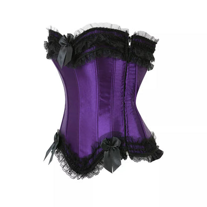 Lace Up Corset Top Overbust Corset with Lace Trim and Steel Boning