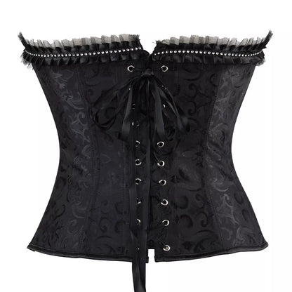 Lace Up Corset Overbust Corset with Lace Trim and Steel Boning