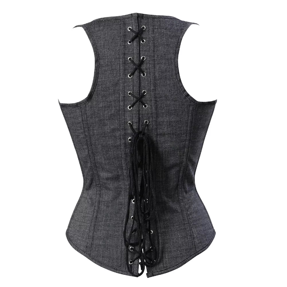 Classic Gray Underbust Corset with Shoulder Straps and Steel Boning