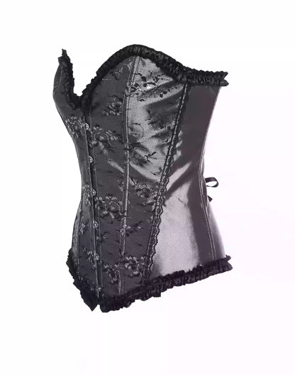 Victorian Overbust Corset with Garters and Ruffle Trim