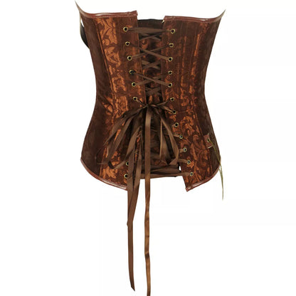 Steampunk Overbust Corset with Leather Belts and Chain Detailing