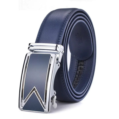 Men's Adjustable Genuine Leather Belt with 'M' Signature Automatic Buckle