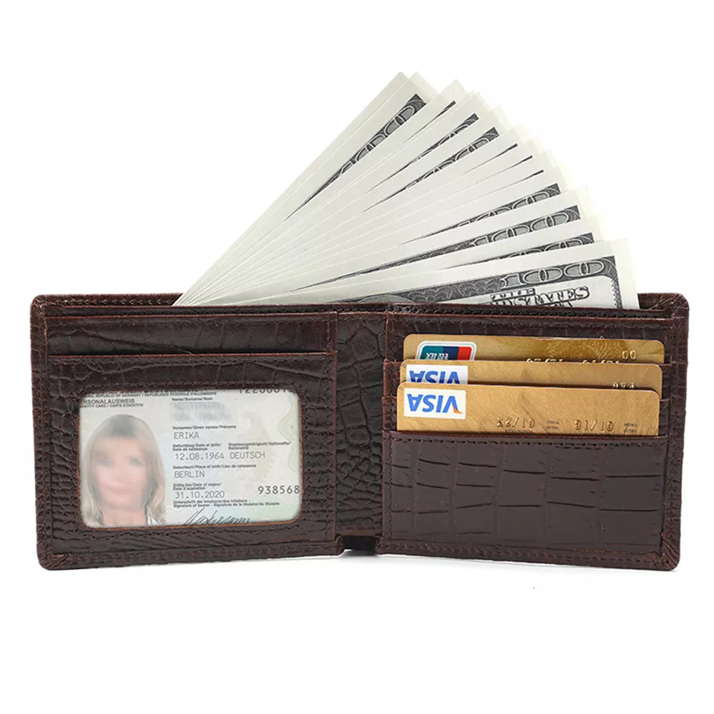 Men's Vintage Genuine Leather Wallet with Multiple Card Slots, Folding Ultra-Thin Card Holder