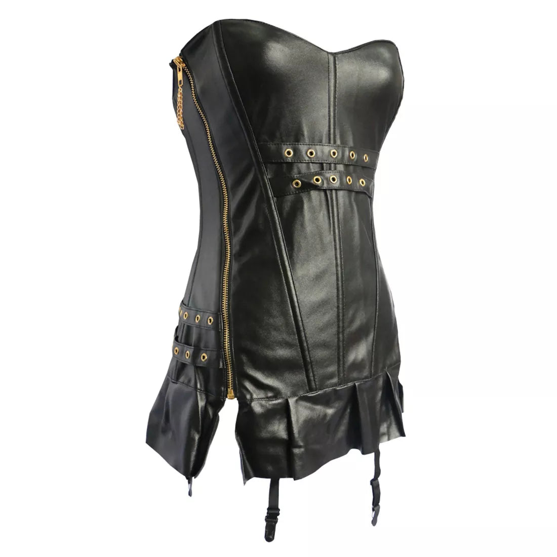 Steampunk Corset Dress with Gold Eyelets and Garters