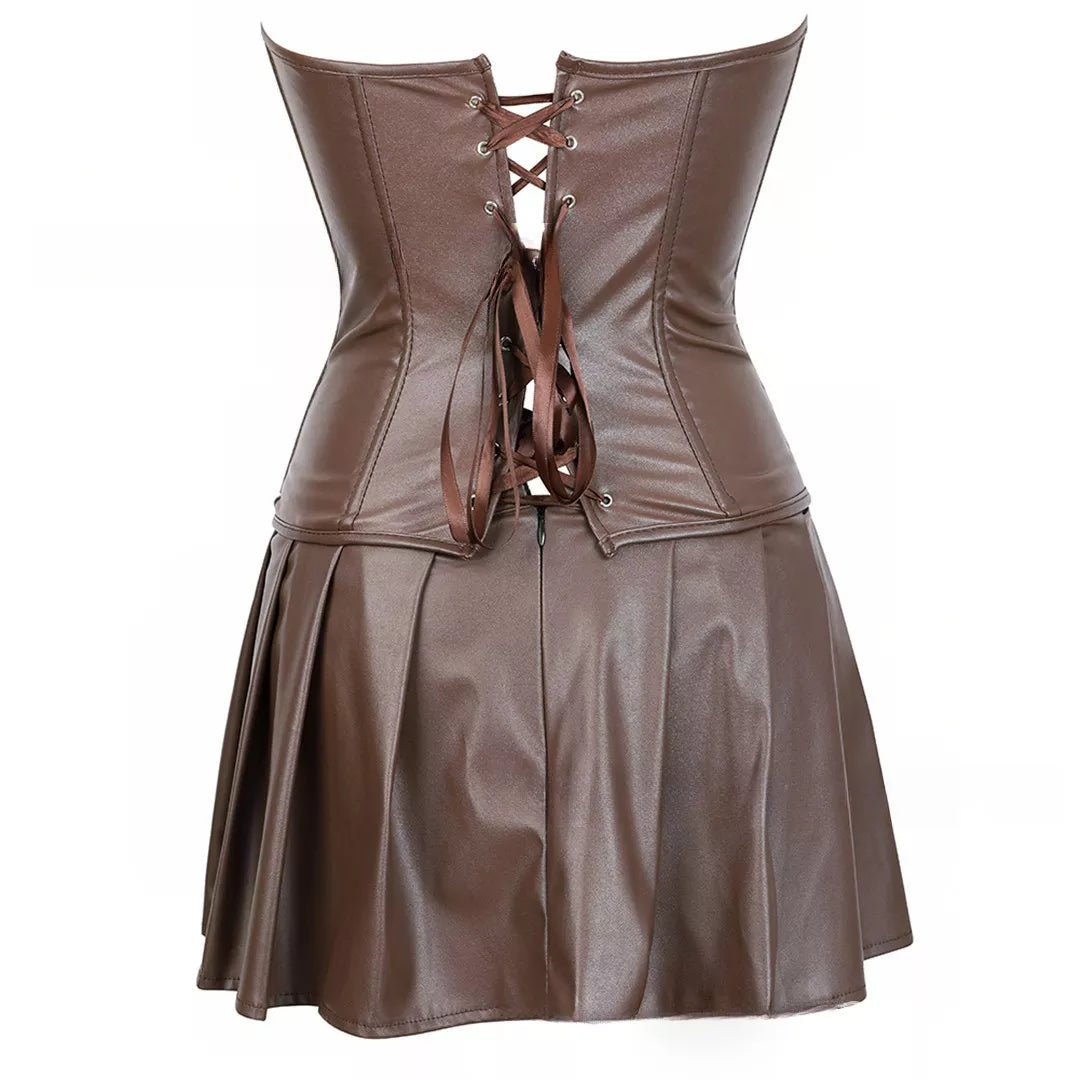 Leather Corset Dress Leather Corset Outfit with Zipper Front