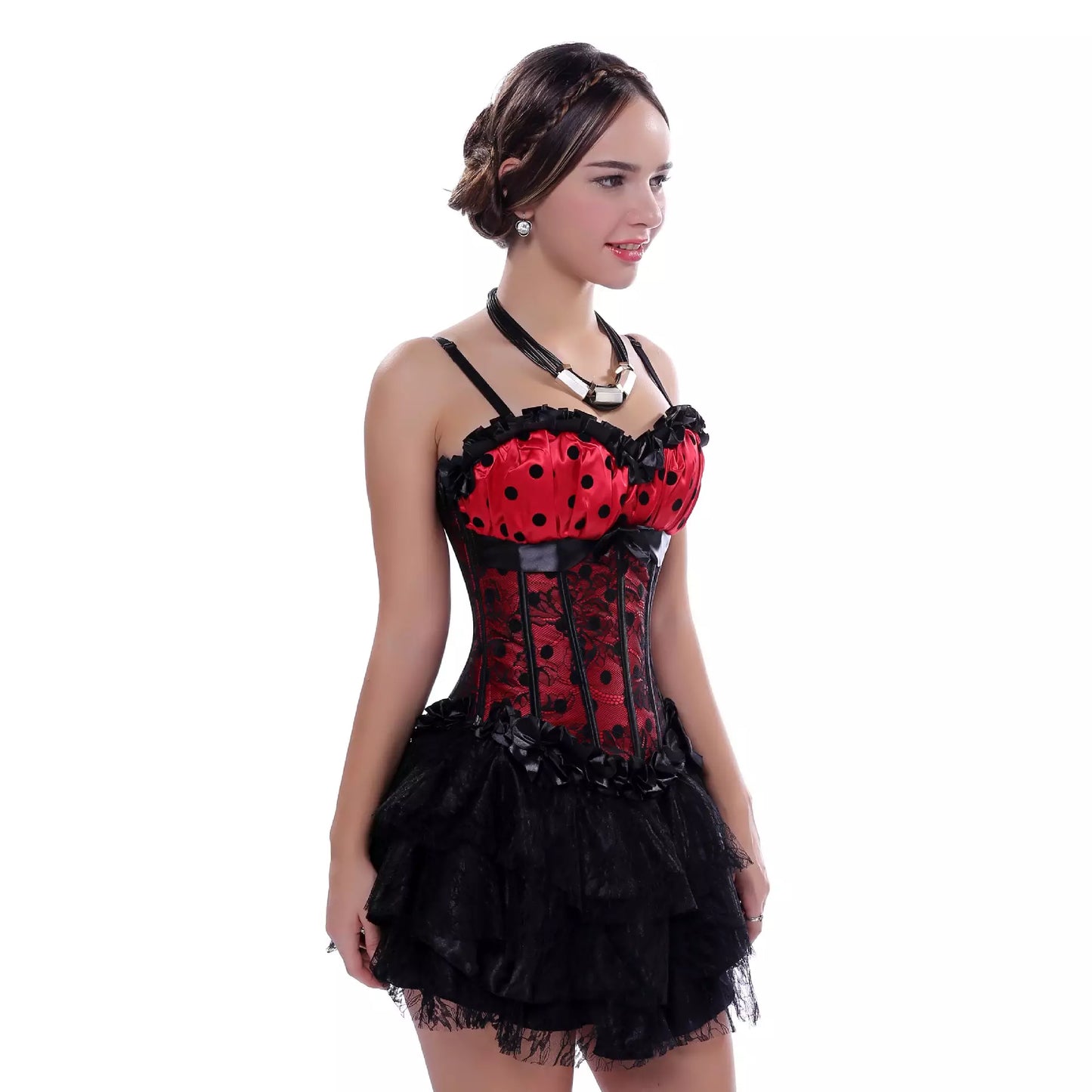 Overbust Corset with Black Lace and Ribbon Accents