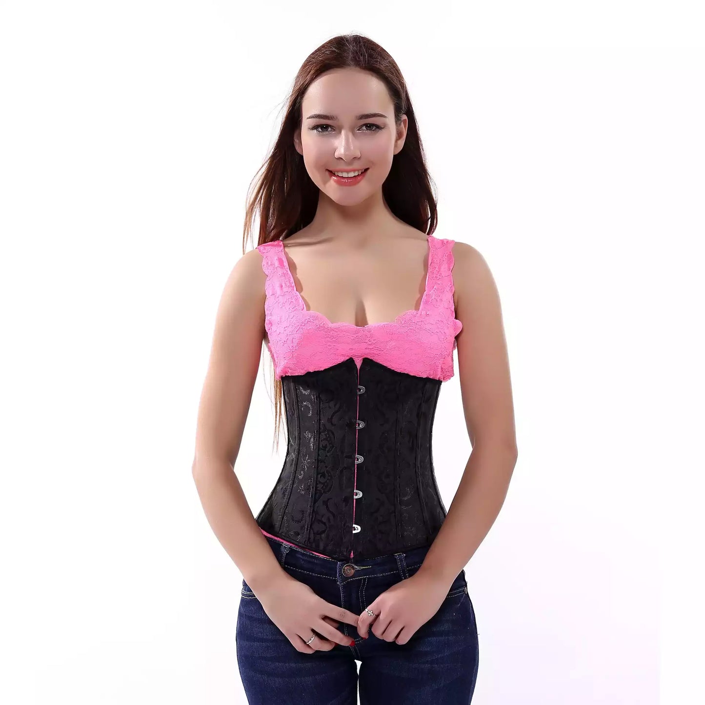 Classic Brocade Underbust Corset with Adjustable Lace-Up Back and Secure Front Busk