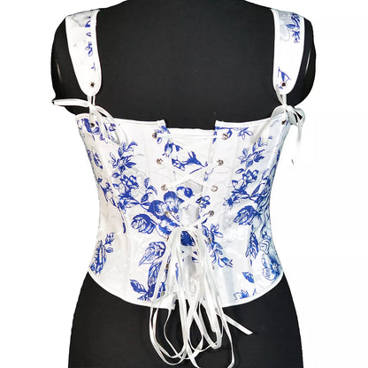 Renaissance Style Boned Corset with Lace-Up Back