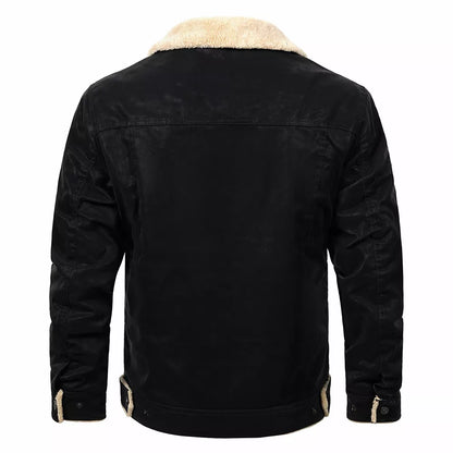 Men's Brushed Leather Jacket with Fleece Lining Casual Jacket