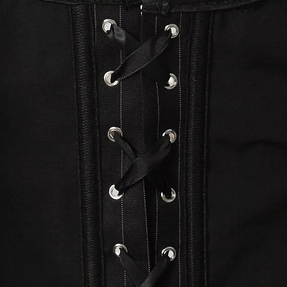 Black Pinstripe Underbust Corset with Shoulder Straps and Lace-Up Back