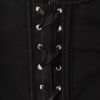 Black Pinstripe Underbust Corset with Shoulder Straps and Lace-Up Back