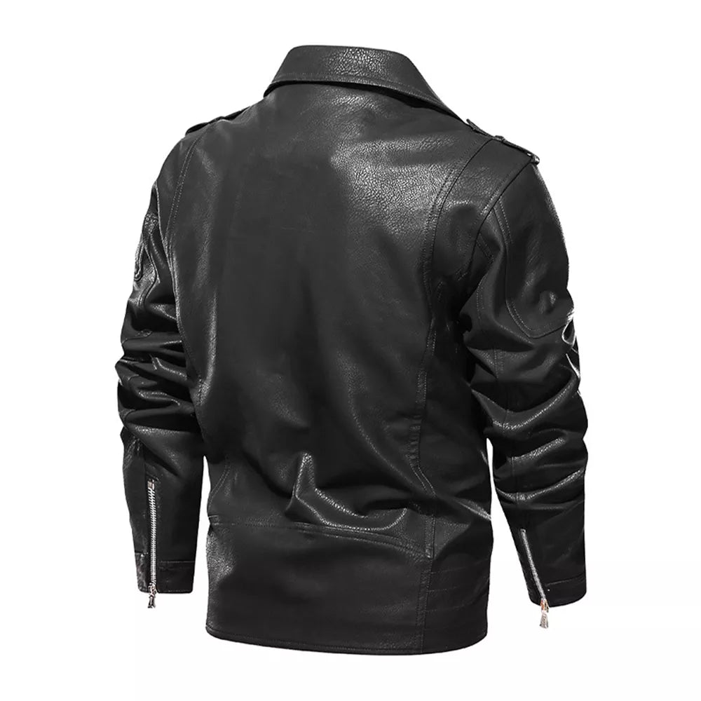 Men's Motorcycle PU Leather Jacket with Multiple Zippers