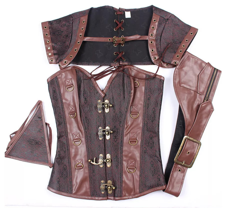 Gothic Corset Top Overbust Corset with Brass Clasps and Buckle Belt