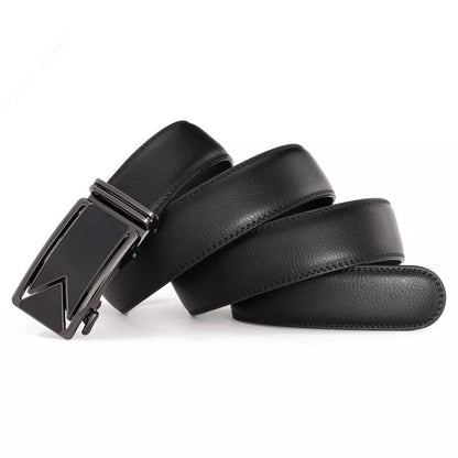 Men's Adjustable Genuine Leather Belt with 'M' Signature Automatic Buckle