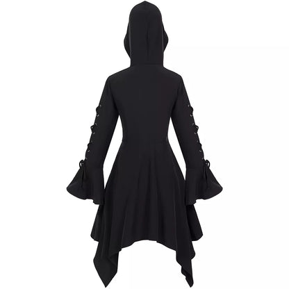 Women's Gothic Hooded Cape Coat Steampunk Lotus Sleeve Hem Coat