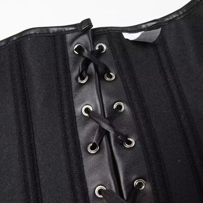 Steampunk Corset Black Leather Corset with Steel Boning and Lace-Up Back