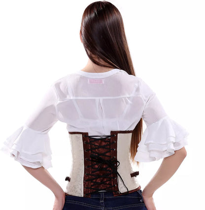 Vintage Steampunk Underbust Corset with Antique Brass Clasps
