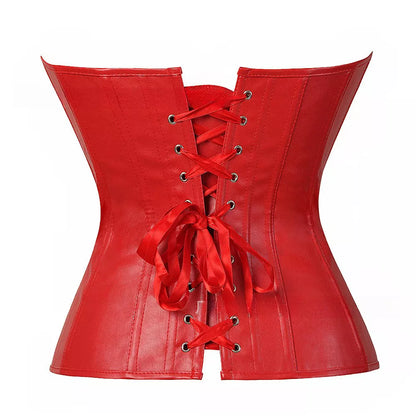 Steampunk Corset Leather Overbust Corset Top with Lace-Up Back and Zipper Front