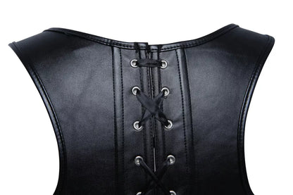 Steampunk Black Faux Leather Underbust Corset with Buckle Straps and Front Zipper