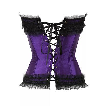 Lace Up Corset Top Overbust Corset with Lace Trim and Steel Boning