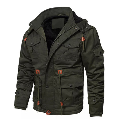 Men's Hooded Utility Cotton Jacket with Ample Storage