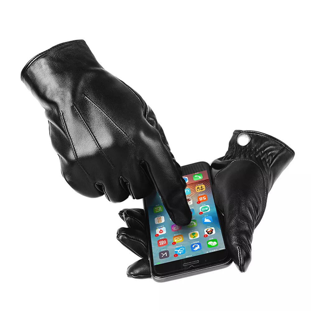 Men's Genuine Leather Gloves with Fleece Lining