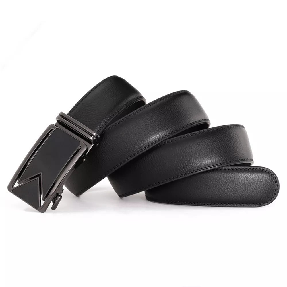 Men's Premium Leather Belt with 'M' Engraved Auto-Lock Buckle