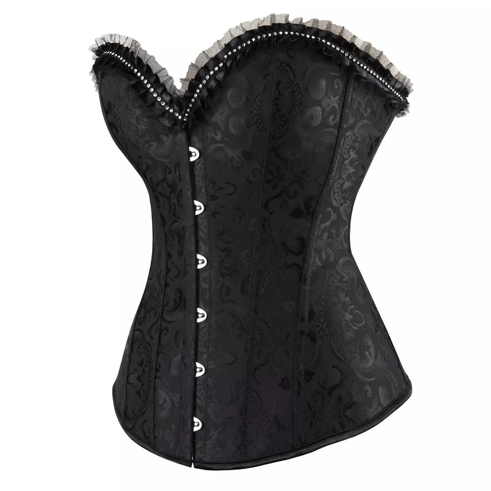 Lace Up Corset Overbust Corset with Lace Trim and Steel Boning