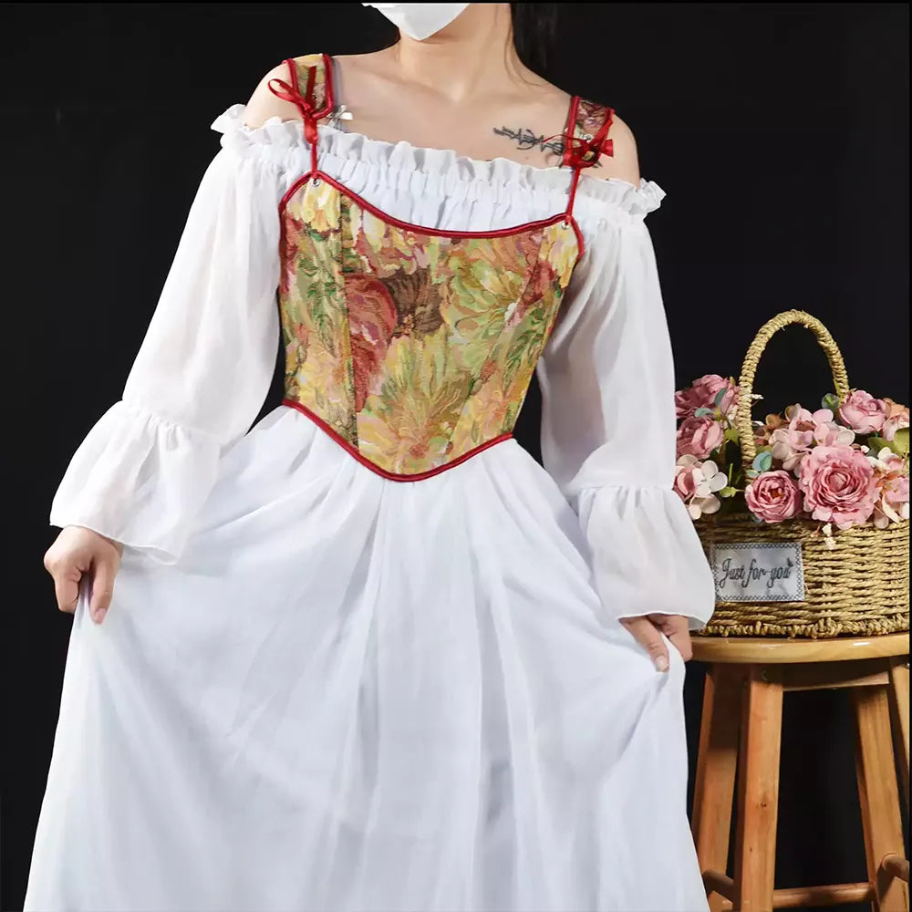 Renaissance Style Oil Painting Corset with Adjustable Lace-Up Shoulder Straps