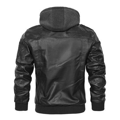 Men’s Casual Stand Collar PU Faux Leather Motorcycle Bomber Jacket