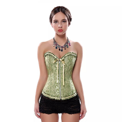 Lace Corset with Zipper Closure and Ruffle Trim