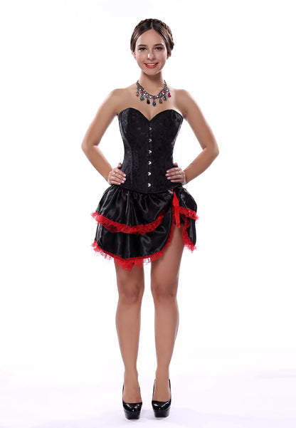 Timeless Lace-Trimmed Jacquard Overbust Corset with Ribbon Ties