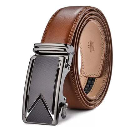 Men's Genuine Leather Belt with 'M' Letter Automatic Buckle