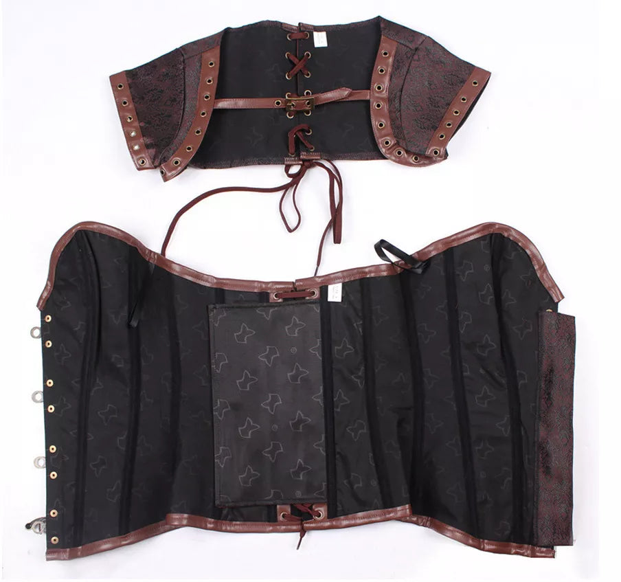 Gothic Corset Top Overbust Corset with Brass Clasps and Buckle Belt