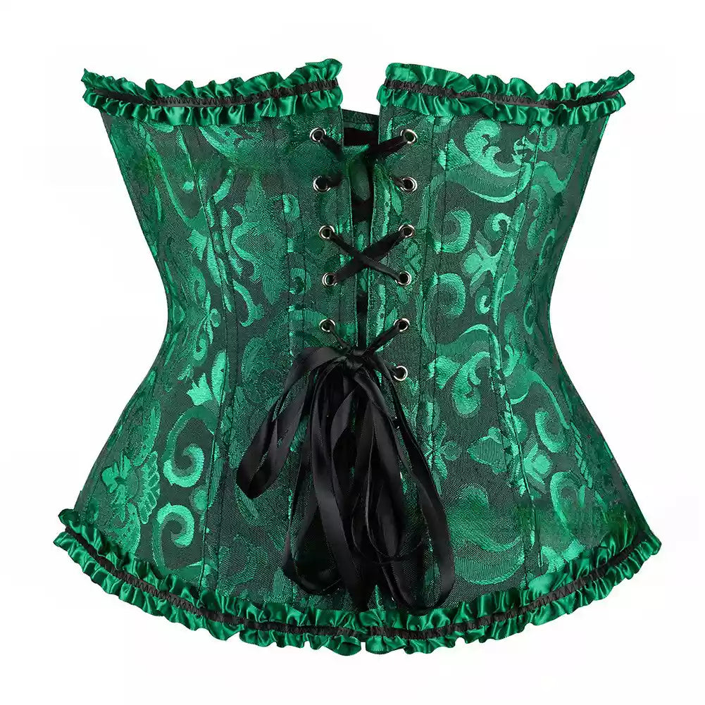 Victorian Overbust Corset Top with Adjustable Lace-Up Back and Front Busk Fastening