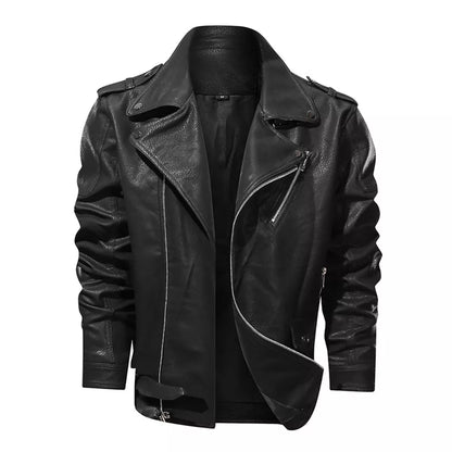 Men's Motorcycle PU Leather Jacket with Multiple Zippers