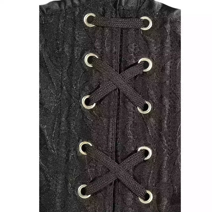 Black Brocade Underbust Corset with Steel Boning and Lace-Up Back