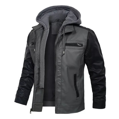 Men’s Detachable Hooded Leather Jacket