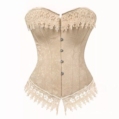 Victorian Corset with Lace Overbust  Corset with Front Busk