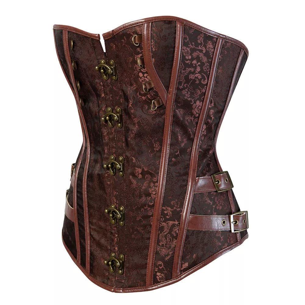 Gothic Corset Top with Leather Straps and Silver Clasps