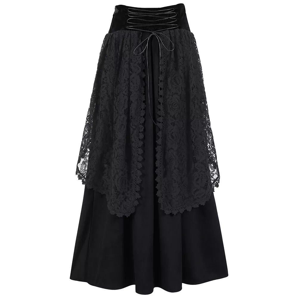 Women's Gothic Velvet Lace Floral Mesh Skirt