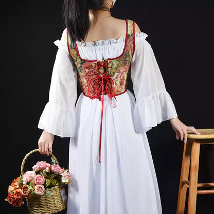 Renaissance Style Oil Painting Corset with Adjustable Lace-Up Shoulder Straps