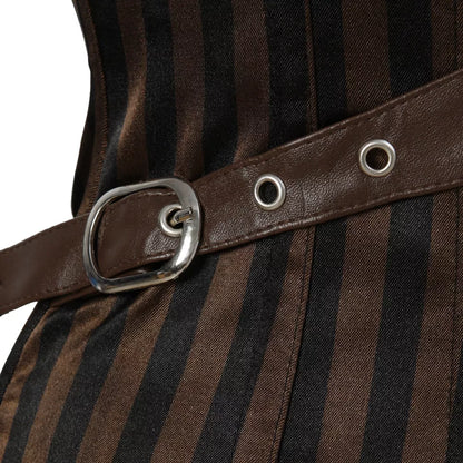 Steampunk Striped Underbust Corset with Leather Straps and Buckles