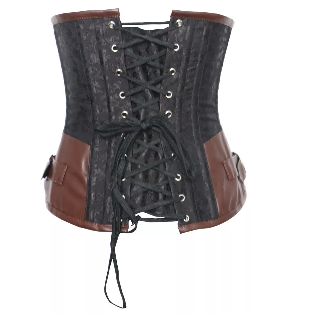 Steampunk Underbust Corset Gothic Corset with Antique Brass Clasp