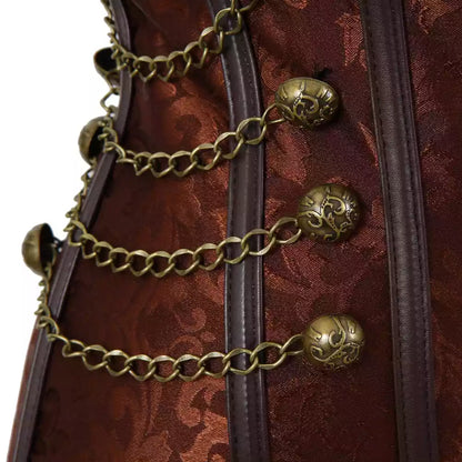 Gothic Jacquard Overbust Corset with Antique Brass Chains and Clasps