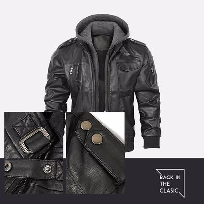 Men’s Casual Stand Collar PU Faux Leather Motorcycle Bomber Jacket