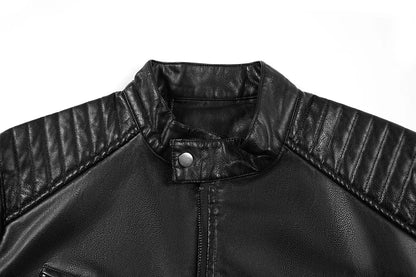 Men’s Stand Collar Leather Jacket Casual Faux Leather Motorcycle Jacket Outerwear Coat with Zipper Pockets