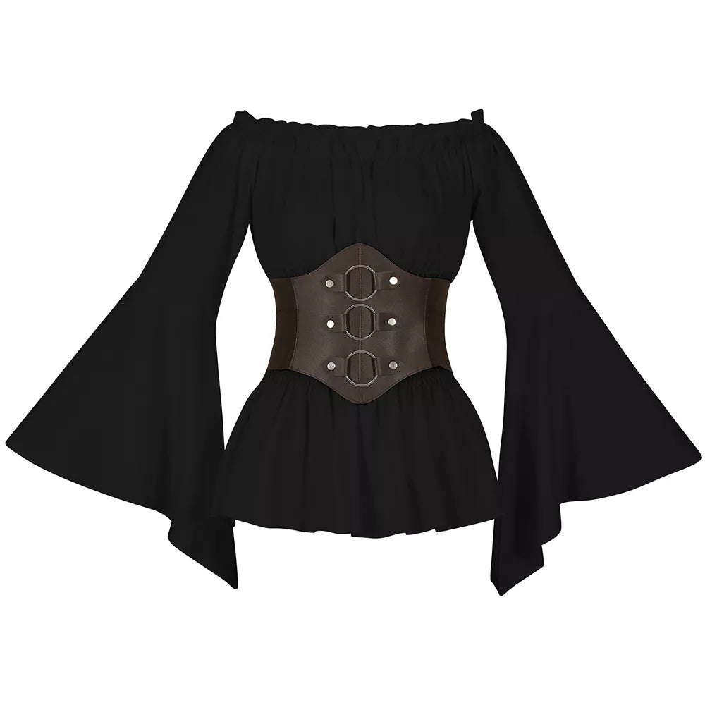 Women's Medieval Long Sleeve Shirt Renaissance Corset Top Halloween Cosplay Outfit