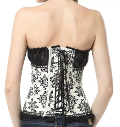 Lace Corset with Ruffle Trim and Bow Accents